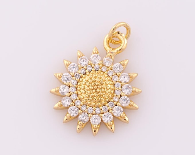 1 pcs Gold CZ Sunflower Pendant,18K Gold Filled Sunflower Charm,Sunflower Charm DIY Bracelet Necklace Jewelry Making Findings Supply