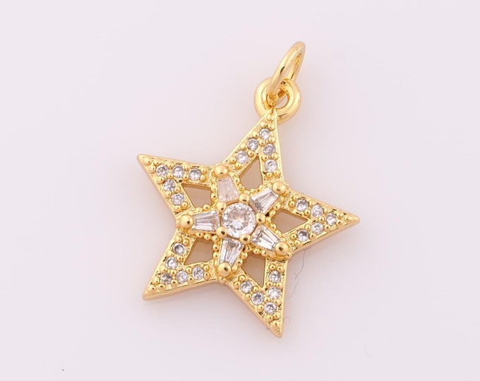 1 pcs Gold CZ Star Pendant,18K Gold Filled Star Charm,Star Charm DIY Bracelet Necklace Jewelry Making Findings Supply