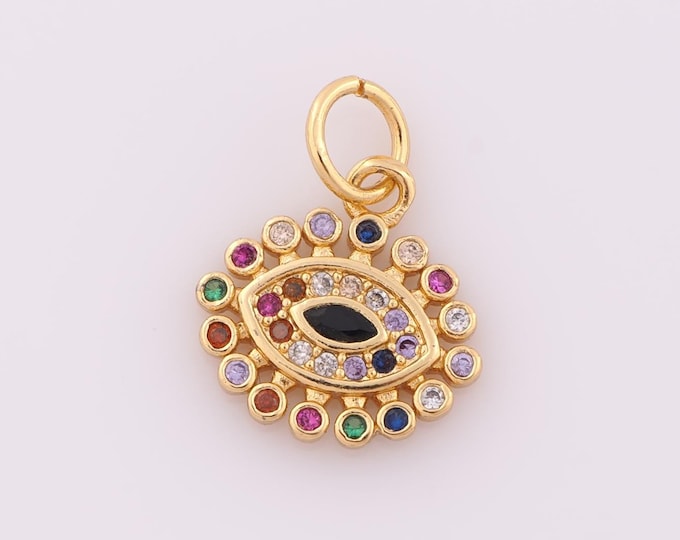 1 pcs Gold CZ Evil Eye Pendant,18K Gold Filled Devil Eye Charm,Eye Charm DIY Bracelet Necklace Jewelry Making Findings Supply