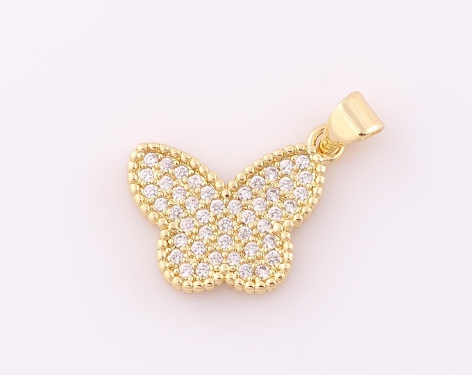 1 pcs Gold CZ Butterfly Pendant,18K Gold Filled Butterfly Charm,Butterfly Charm DIY Bracelet Necklace Jewelry Making Findings Supply