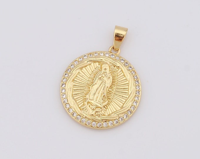 1 pcs Gold Virgin Mary Pendant,18K Gold Filled CZ Religion Charm,Catholic Charm DIY Bracelet Necklace Jewelry Making Findings Supply