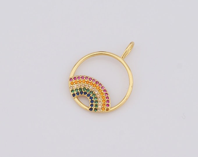 1 pcs Gold Rainbow Pendant,18K Gold Filled CZ Rainbow Charm,Rainbow Charm DIY Bracelet Necklace Jewelry Making Findings Supply