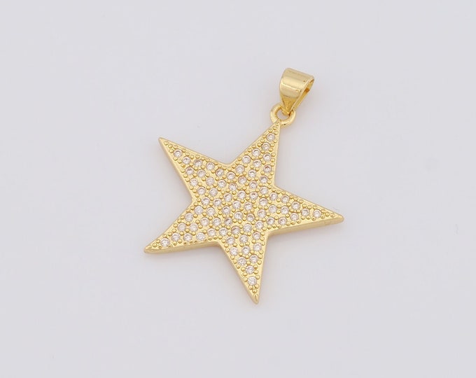 1 pcs Gold Star Pendant,18K Gold Filled CZ Star Charm,Star Charm DIY Bracelet Necklace Jewelry Making Findings Supply