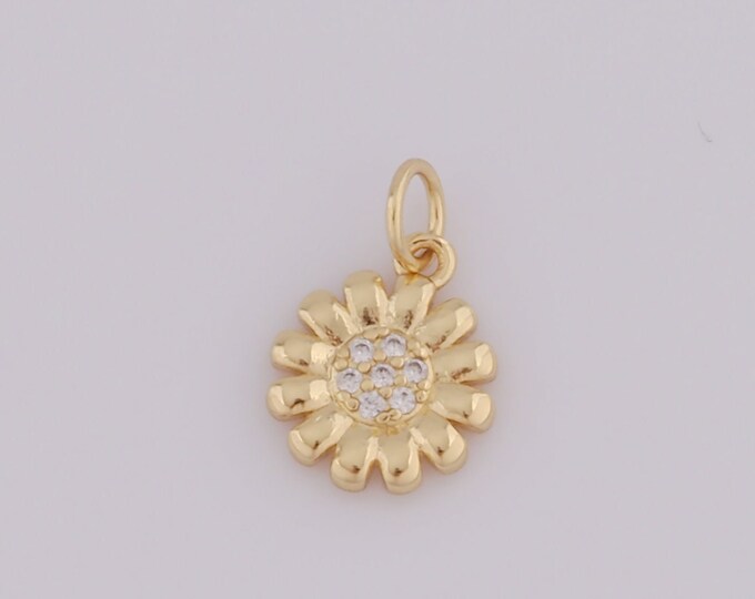 5 pcs Gold Sunflower Pendant,18K Gold Filled CZ Sunflower Charms,Sunflower Charms DIY Bracelet Necklace Jewelry Making Findings Supply