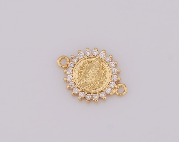 1 pcs Gold Virgin Mary Pendant,18K Gold Filled CZ Religion Charm,Catholic Charm DIY Bracelet Necklace Jewelry Making Findings Supply