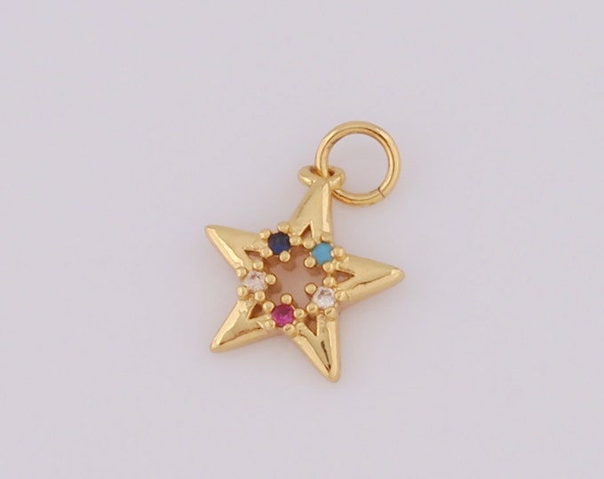 1 pcs Gold Star Pendant,18K Gold Filled CZ Star Charm,Star Charm DIY Bracelet Necklace Jewelry Making Findings Supply