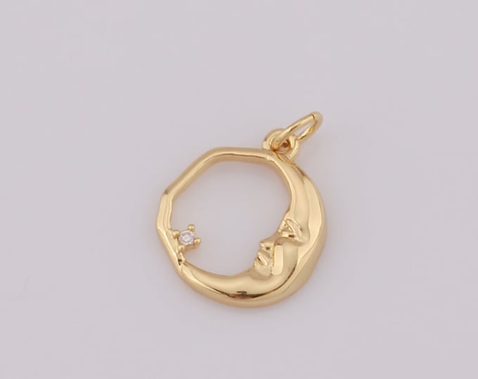 1 pcs Gold Moon Pendant,18K Gold Filled Moon Charm,Moon Charm DIY Bracelet Necklace Jewelry Making Findings Supply