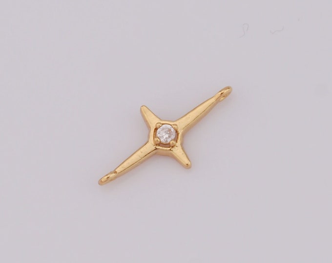 1 pcs Gold CZ Cross Connector,18K Gold Filled Religion Connector,Christian Connector DIY Bracelet Necklace Jewelry Making Findings Supply