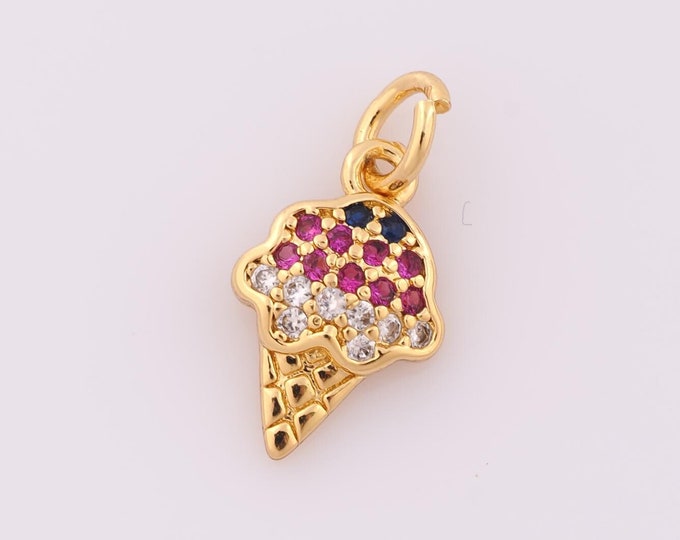 1 pcs Gold CZ Ice Cream Pendant,18K Gold Filled Ice Cream Charm,Ice Cream Charm DIY Bracelet Necklace Jewelry Making Findings Supply