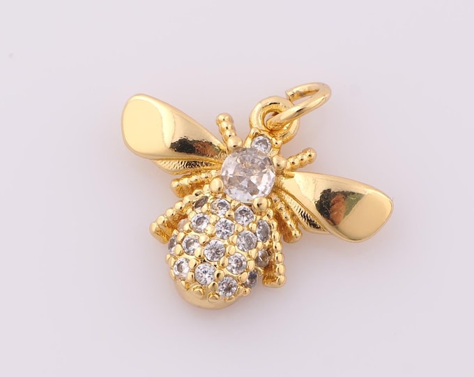 1 pcs Gold CZ Bee Pendant,18K Gold Filled Bee Charm,Bee Charm DIY Bracelet Necklace Jewelry Making Findings Supply