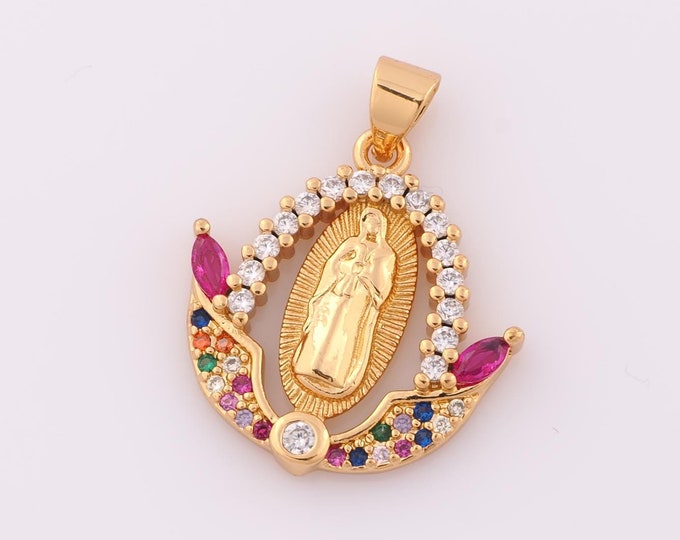 1 pcs Gold CZ Virgin Mary Pendant,18K Gold Filled Religious Charm,Catholic Charm DIY Bracelet Necklace Jewelry Making Findings Supply