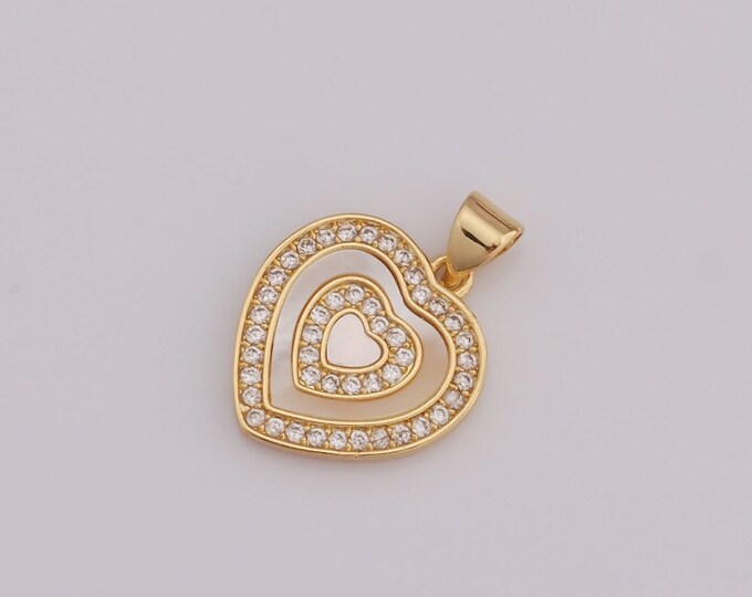1 pcs Gold CZ Heart Pendant,18K Gold Filled Fritillary Heart Charm,Heart Charm DIY Bracelet Necklace Jewelry Making Findings Supply