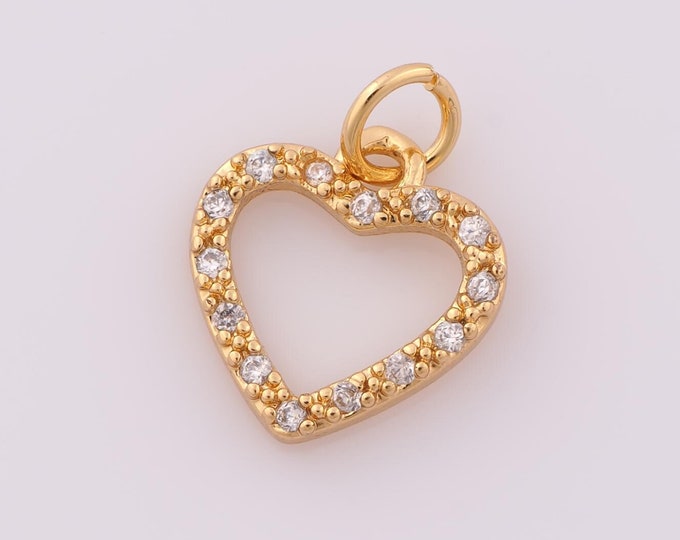 1 pcs Gold CZ Heart Pendant,18K Gold Filled Heart Charm,Heart Charm DIY Bracelet Necklace Jewelry Making Findings Supply