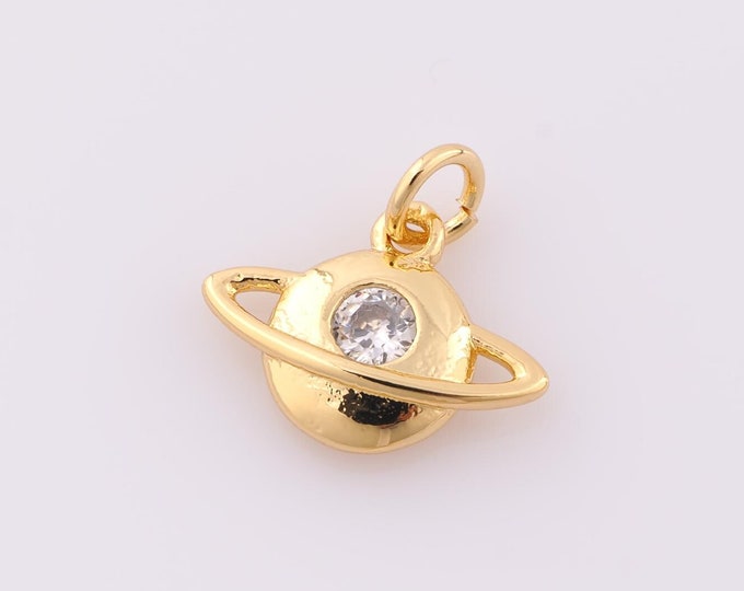 5 pcs Gold CZ Saturn Pendant,18K Gold Filled Saturn Charm,Saturn Charm DIY Bracelet Necklace Jewelry Making Findings Supply