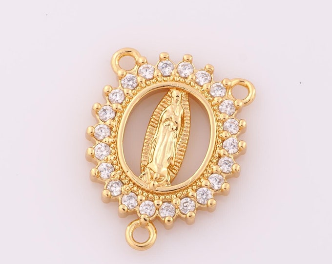 1 pcs Gold CZ Virgin Mary Pendant,18K Gold Filled Religious Charm,Catholic Charm DIY Bracelet Necklace Jewelry Making Findings Supply