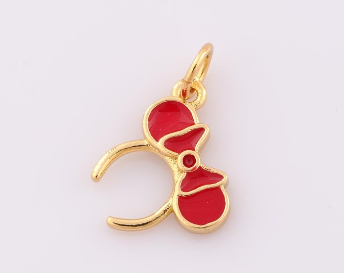 1 pcs Gold Enamel Bow Pendant,18K Gold Filled Headband Charm,Bow Charm DIY Bracelet Necklace Jewelry Making Findings Supply