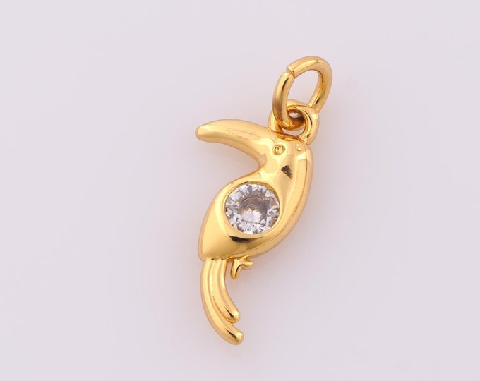 5 pcs Gold CZ Bird Pendant,18K Gold Filled Bird Charm,Bird Charm DIY Bracelet Necklace Jewelry Making Findings Supply