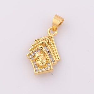 Pendentif carte à jouer en or CZ, breloque carte à jouer or 18 carats, breloque carte à jouer, bracelet à bricoler soi-même, collier fabrication de bijoux