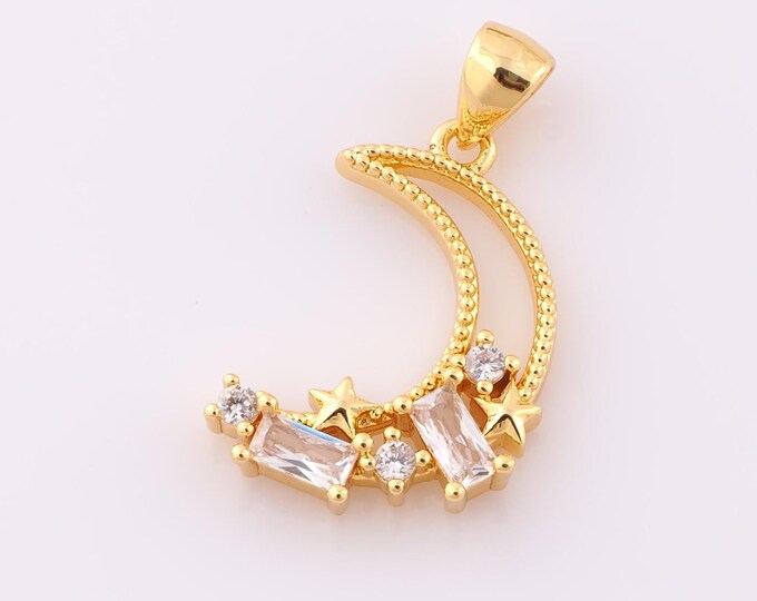 1 pcs Gold CZ Crescent Moon Pendant,18K Gold Filled Moon Charm,Crescent Moon Charm DIY Bracelet Necklace Jewelry Making Findings Supply