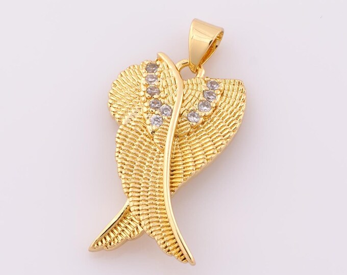 1 pcs Gold CZ Wing Pendant,18K Gold Filled Wing Charm,Wing Charm DIY Bracelet Necklace Jewelry Making Findings Supply