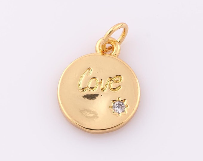 1 pcs Gold CZ Round Pendant,18K Gold Filled LOVE Charm,Star Charm DIY Bracelet Necklace Jewelry Making Findings Supply