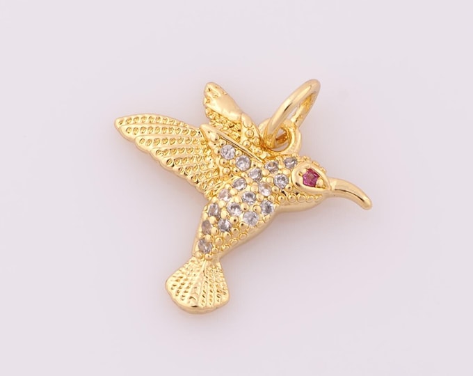 1 pcs Gold CZ Bird Pendant,18K Gold Filled Bird Charm,Bird Charm DIY Bracelet Necklace Jewelry Making Findings Supply