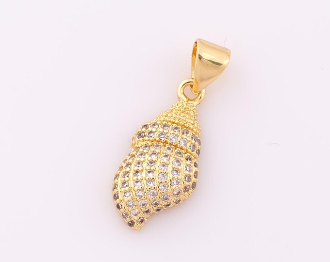 1 pcs Gold CZ Conch Pendant,18K Gold Filled Conch Charm,Conch Charm DIY Bracelet Necklace Jewelry Making Findings Supply