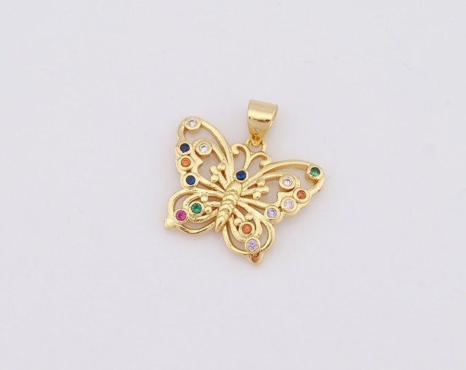 1 pcs Gold Butterfly Pendant,18K Gold Filled CZ Butterfly Charm,Butterfly Charm DIY Bracelet Necklace Jewelry Making Findings Supply