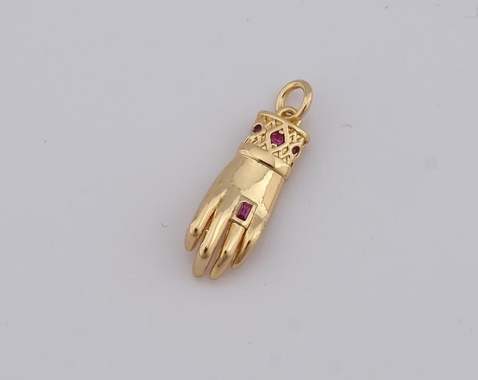 1 pcs Gold CZ Hand Pendant,18K Gold Filled Hand Charm,Hand Charm DIY Bracelet Necklace Jewelry Making Findings Supply