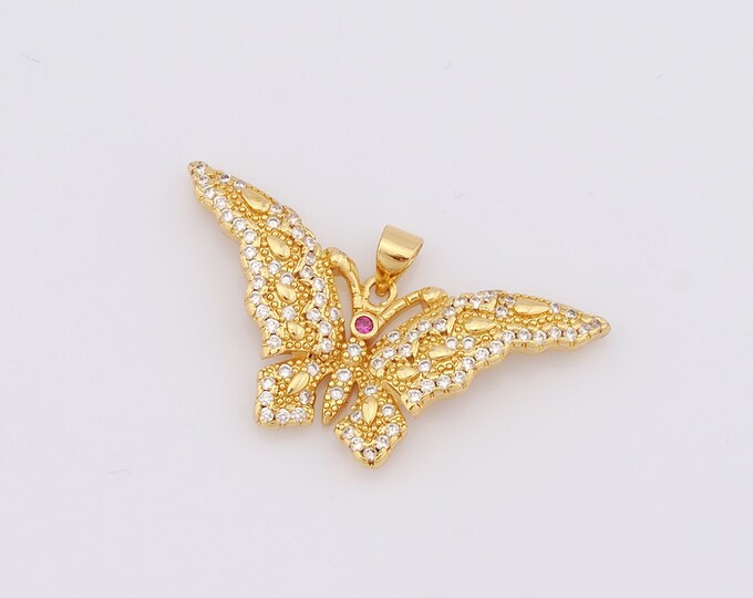1 pcs Gold Butterfly Pendant,18K Gold Filled CZ Butterfly Charm,Butterfly Charm DIY Bracelet Necklace Jewelry Making Findings Supply