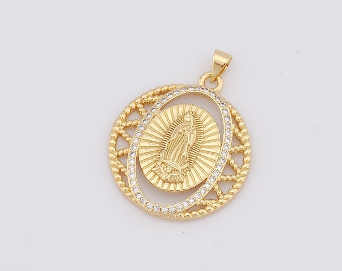 1 pcs Gold Virgin Mary Pendant,18K Gold Filled CZ Religion Charm,Catholic Charm DIY Bracelet Necklace Jewelry Making Findings Supply
