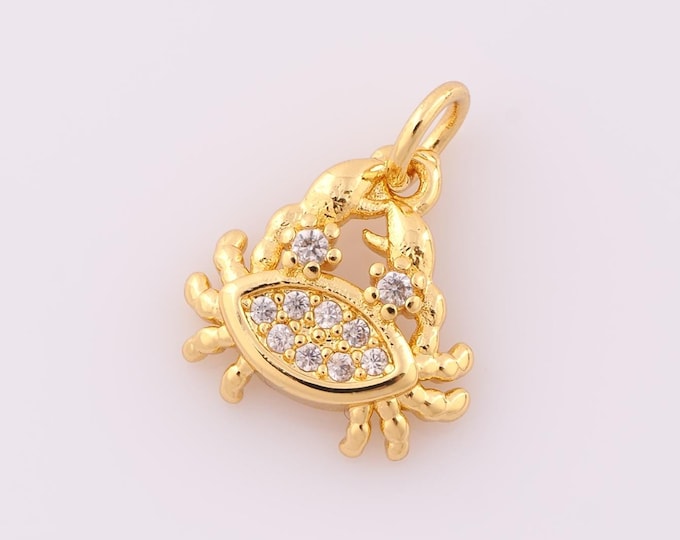 1 pcs Gold CZ Crab Pendant,18K Gold Filled Crab Charm,Crab Charm DIY Bracelet Necklace Jewelry Making Findings Supply