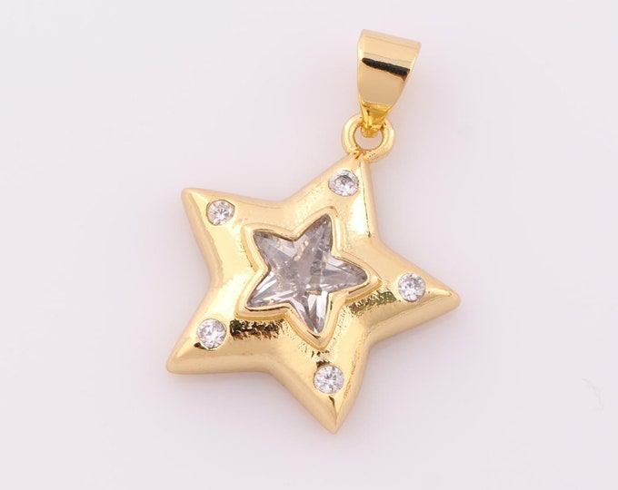 1 pcs Gold CZ Star Pendant,18K Gold Filled Star Charm,Star Charm DIY Bracelet Necklace Jewelry Making Findings Supply