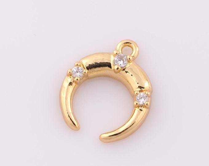1 pcs Gold CZ Cow Horn Pendant,18K Gold Filled Cow Horn Charm,Cow Horn Charm DIY Bracelet Necklace Jewelry Making Findings Supply