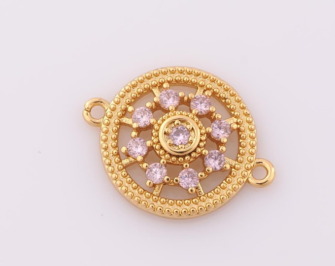 1 pcs Gold CZ Flower Connector,18K Gold Filled Flower Connector,DIY Bracelet Necklace Jewelry Making Findings Supply