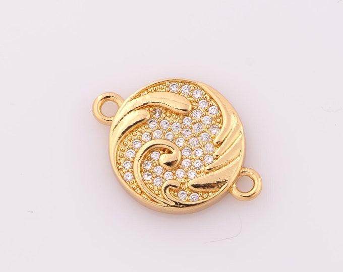 1 pcs Gold CZ Ocean Wave Connector,18K Gold Filled Ocean Wave Connector,DIY Bracelet Necklace Jewelry Making Findings Supply