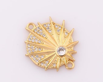 1 pcs Gold CZ Sun Connector,18K Gold Filled Sun Connector,DIY Bracelet Necklace Jewelry Making Findings Supply