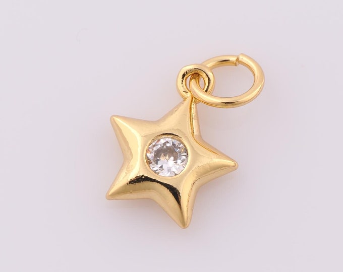 5 pcs Gold CZ Star Pendant,18K Gold Filled Star Charm,Star Charm DIY Bracelet Necklace Jewelry Making Findings Supply