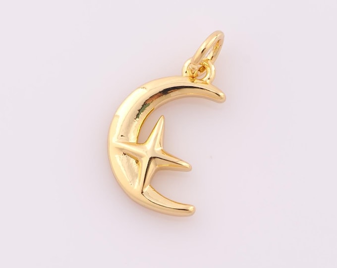 1 pcs Gold Moon Pendant,18K Gold Filled Star Charm,Moon Charm DIY Bracelet Necklace Jewelry Making Findings Supply
