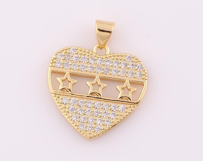 1 pcs Gold CZ Heart Pendant,18K Gold Filled Star Charm,Heart Charm DIY Bracelet Necklace Jewelry Making Findings Supply