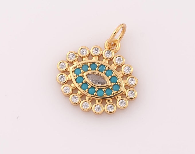 1 pcs Gold CZ Evil Eye Pendant,18K Gold Filled Eye Charm,Devil Eye Charm DIY Bracelet Necklace Jewelry Making Findings Supply