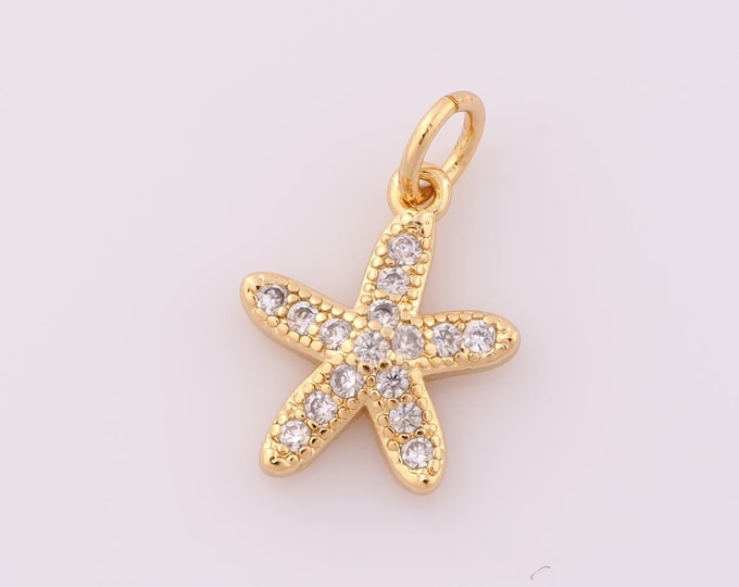 1 pcs Gold CZ Starfish Pendant,18K Gold Filled Starfish Charm,Starfish Charm DIY Bracelet Necklace Jewelry Making Findings Supply