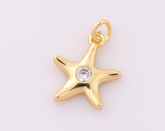 1 pcs Gold CZ Star Pendant,18K Gold Filled Star Charm,Star Charm DIY Bracelet Necklace Jewelry Making Findings Supply