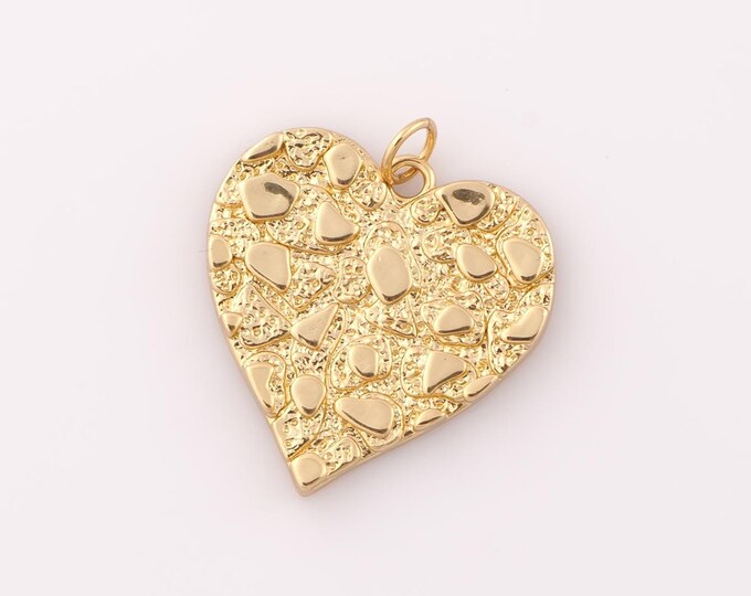 1 pcs Gold Heart Pendant,18K Gold Filled Heart Charm,Heart Charm DIY Bracelet Necklace Jewelry Making Findings Supply