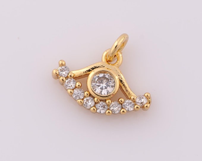 1 pcs Gold CZ Evil Eye Pendant,18K Gold Filled Devil Eye Charm,Eye Charm DIY Bracelet Necklace Jewelry Making Findings Supply