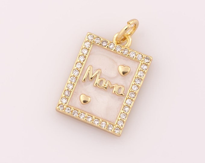1 pcs Gold CZ MAMA Pendant,18K Gold Filled Heart Charm,Letter Charm DIY Bracelet Necklace Jewelry Making Findings Supply
