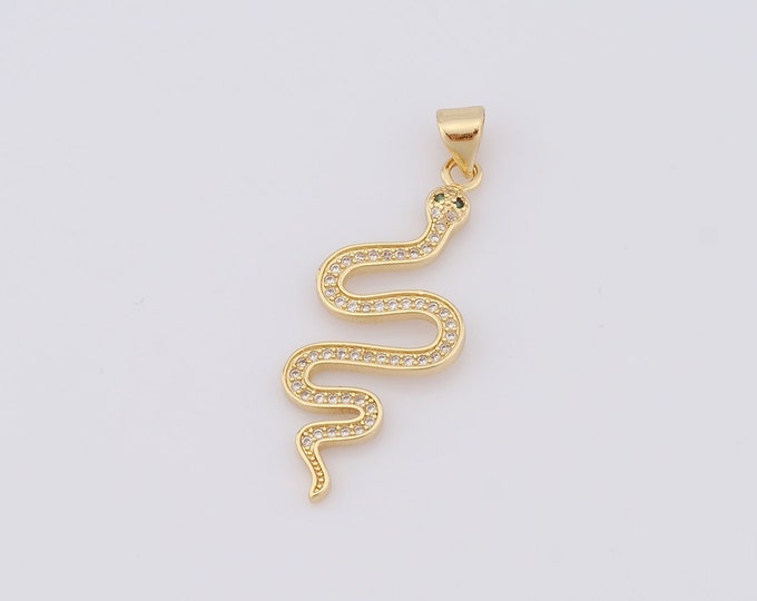 1 pcs Gold Snake Pendant,18K Gold Filled CZ Snake Charm,Snake Charm DIY Bracelet Necklace Jewelry Making Findings Supply