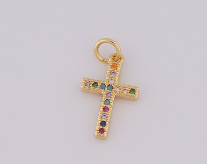 1 pcs Gold Cross Pendant,18K Gold Filled CZ Religion Charm,Christian Charm DIY Bracelet Necklace Jewelry Making Findings Supply