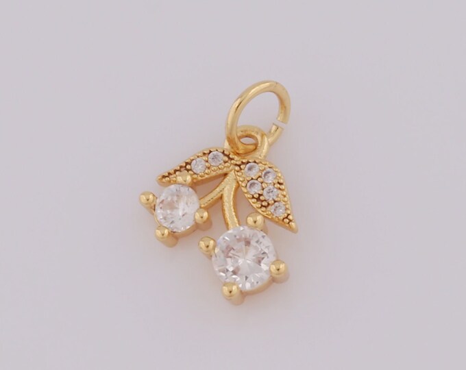 1 pcs Gold CZ Cherry Pendant,18K Gold Filled Cherry Charm,Cherry Charm DIY Bracelet Necklace Jewelry Making Findings Supply