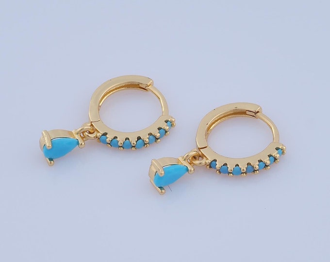 1 pair Gold CZ Water Drop Earrings,18K Gold Filled Huggie Hoop Earring ,Hoop Earrings,Hypoallergenic Huggie Hoop,Gift for Her